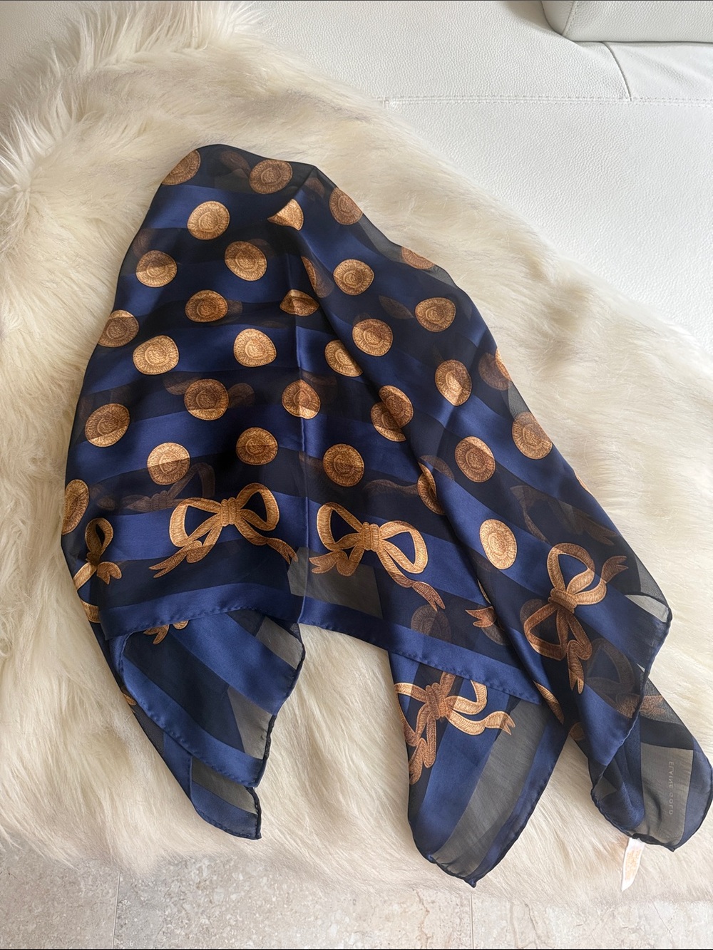 Vintage Elaine Gold Large Polyester Scarf Made in Korea